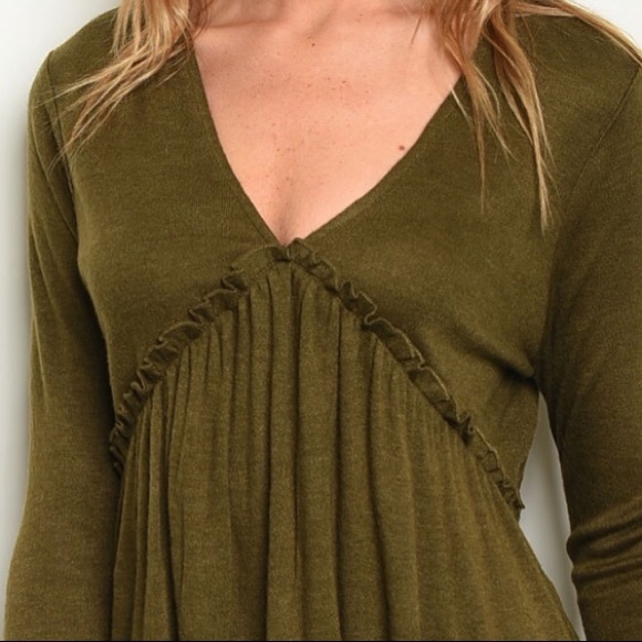 ❌DONATED❌Olive Green Babydoll V-neck Tie Detailed Soft Knit Top - Picture 3 of 10
